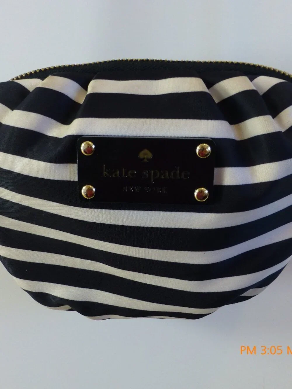 Kate Spade Black White Stripe Satin Crossbody Bag Silver Chain Strap Purse